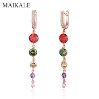 maikale romantic multicolor zirconia tassel long earrings rose gold cz beads dangle drop earrings for women jewelry gifts