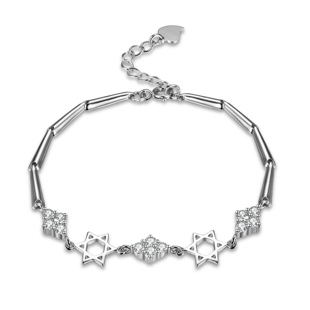 

ZEMIOR Diamond Shaped Cubic Zircon CZ Crystal Bracelets & Bangles Star Romantic Jewelry Lady Women 925 Sterling Silver