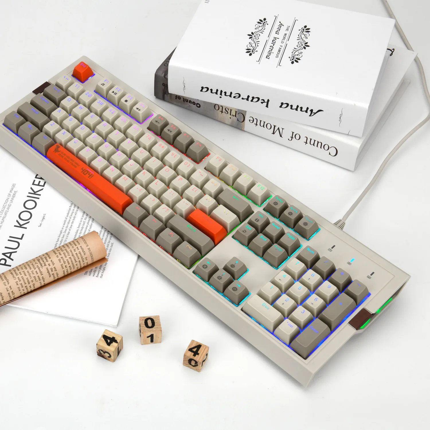 Ajazz 104 Keys Mechanical Keyboard Retro Gaming Keyboard RGB Backlight Wired PC Keyboard Two-color PBT Ball Key Cap Ergonomic PC