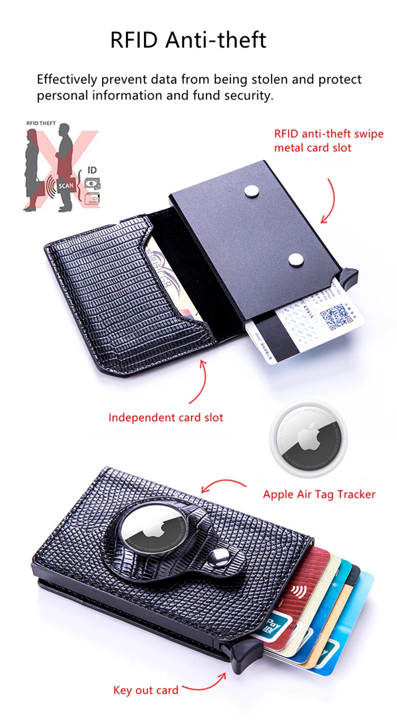 Кожаный держатель для кредитных карт с радиочастотной идентификацией Apple AirTag