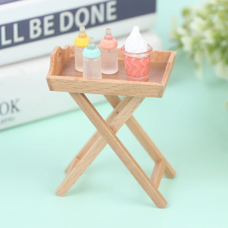 

1 Pc 1:12 Dollhouse Miniature Wooden Tray Food Coffee Drinking Table Shelf Doll Toy