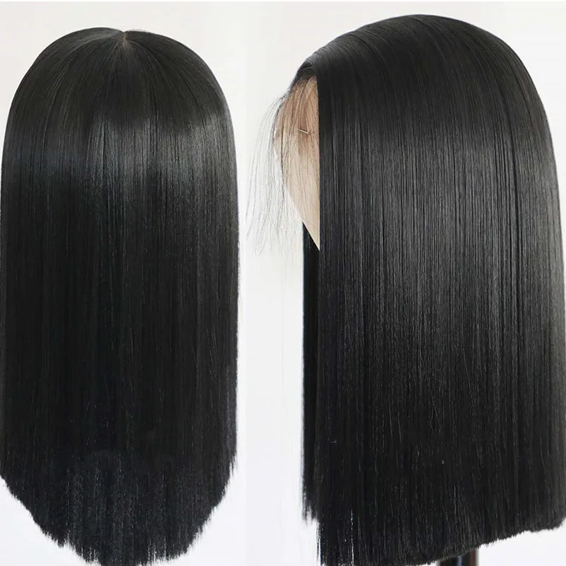

12Inch 180%Density Short Bob Straight Synthetic Lace Front Wig For Women With Baby Hair Heat Resistant Fiber Hair Daily Wear Wig