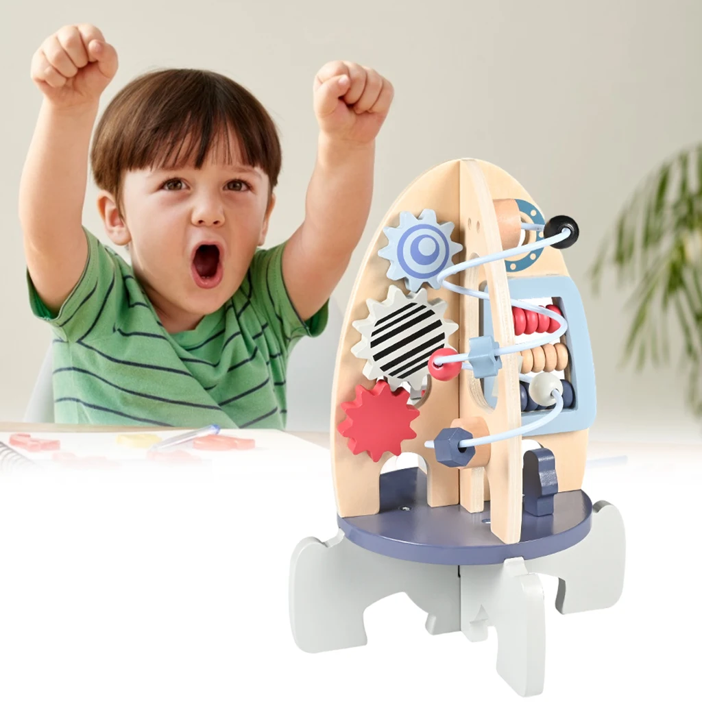 

Wooden Lacing String Beads Counting Gear Rocket Toy Sensory Preschool Educational Toy Gifts for 3+ Years Old Kids