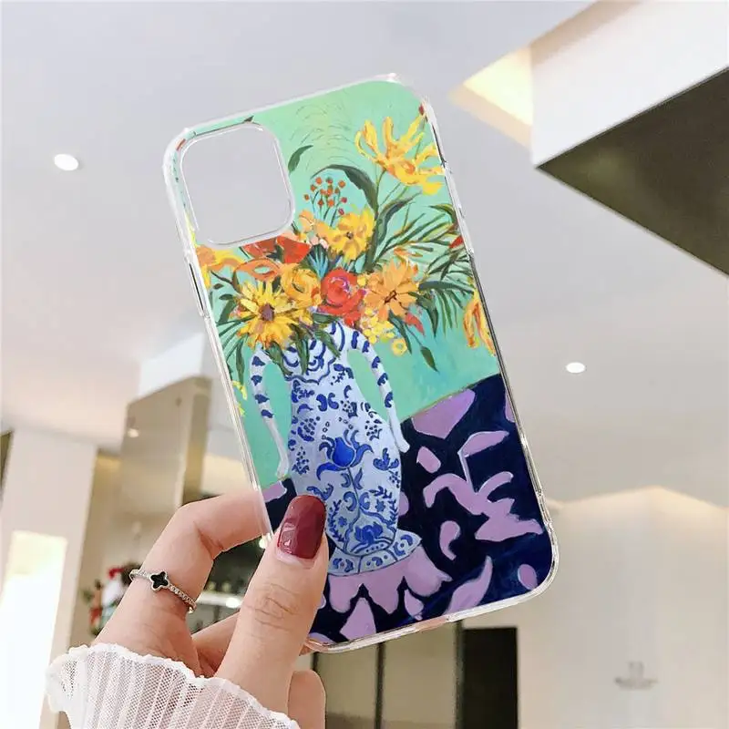 

Henri Matisse cat flowers Art Painting Phone Case Transparent for iPhone 11 12 mini pro XS MAX 8 7 6 6S Plus X 5S SE 2020 XR