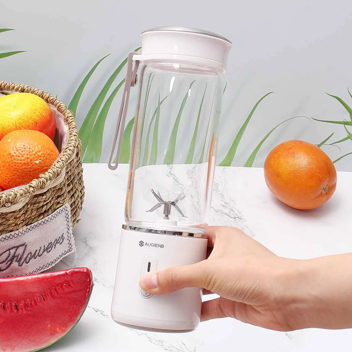 barato Augienb 500ml Espremedor De Frutas Elétrico Vidro Mini Portátil Handheld Smoothie Maker Liquidificadores Misturador Usb Recarregável Para Viagens Em Casa