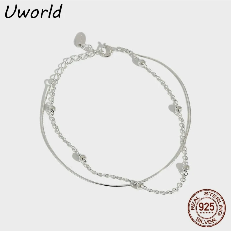 

S925 sterling silver beaded snake bone chain bracelet Minimalist student female jewelry double layered chain bracelet