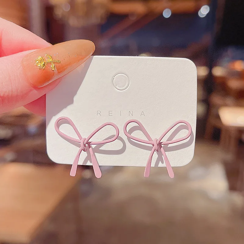 

2021 New Style S925 Silvers Pink Bow Drop Earrings Metal Female Temperament for Women Fashion Jewelry Gifts Girl