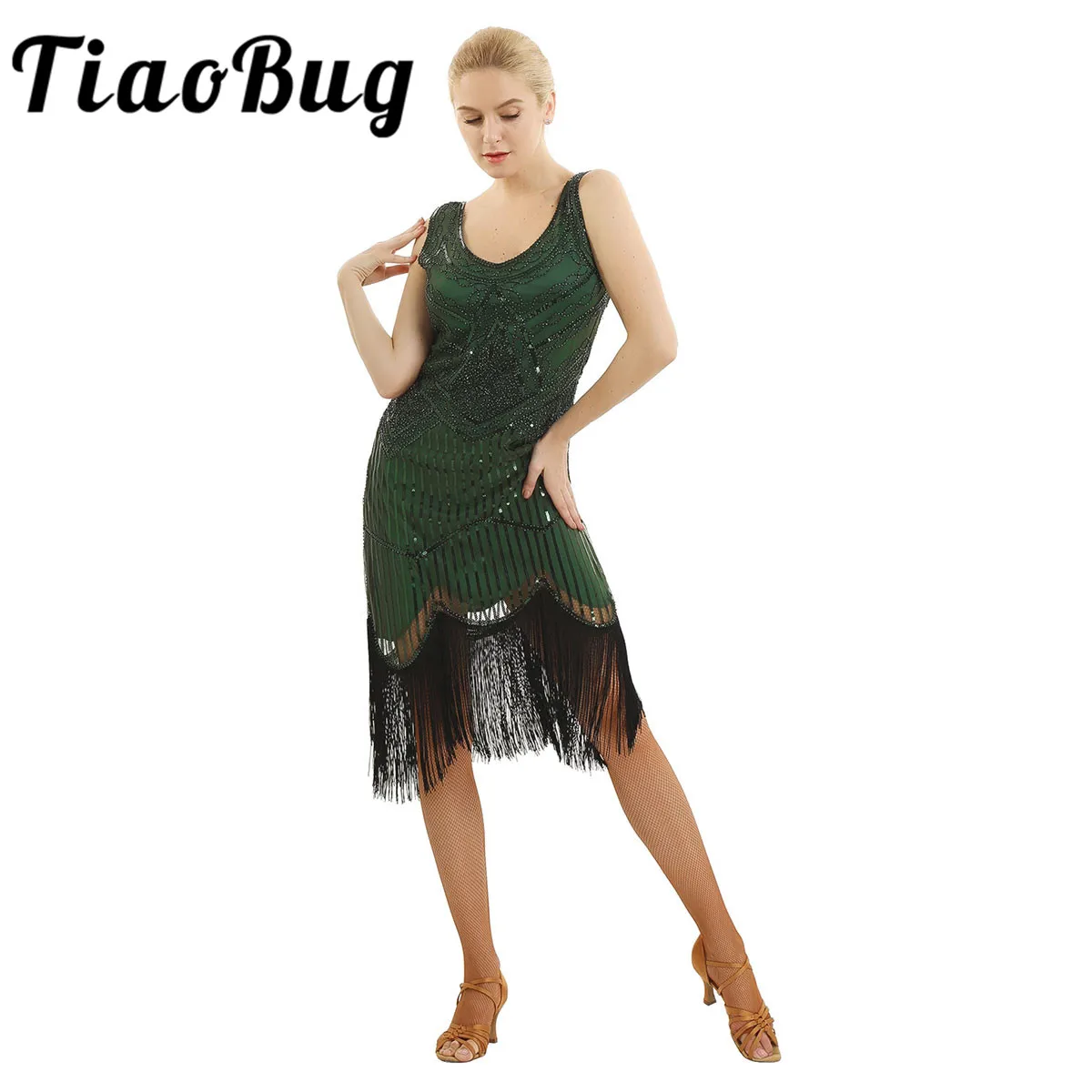 Женское коктейльное платье Gatsby с блестками и v образным вырезом бахромой каймой