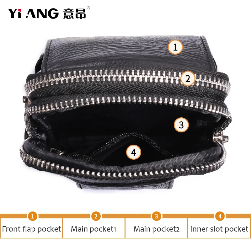 Поясная Сумка из натуральной кожи с двойной молнией и отделением для монет |