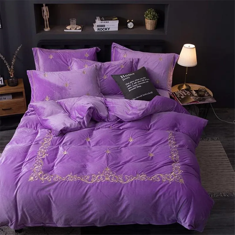 Purple Blucstar комплект постельного белья Постельное белье стежка одеяло постельные принадлежности набор s утолщенный кристалл бархат вышивка Cama Q007 - Цвет: Purple