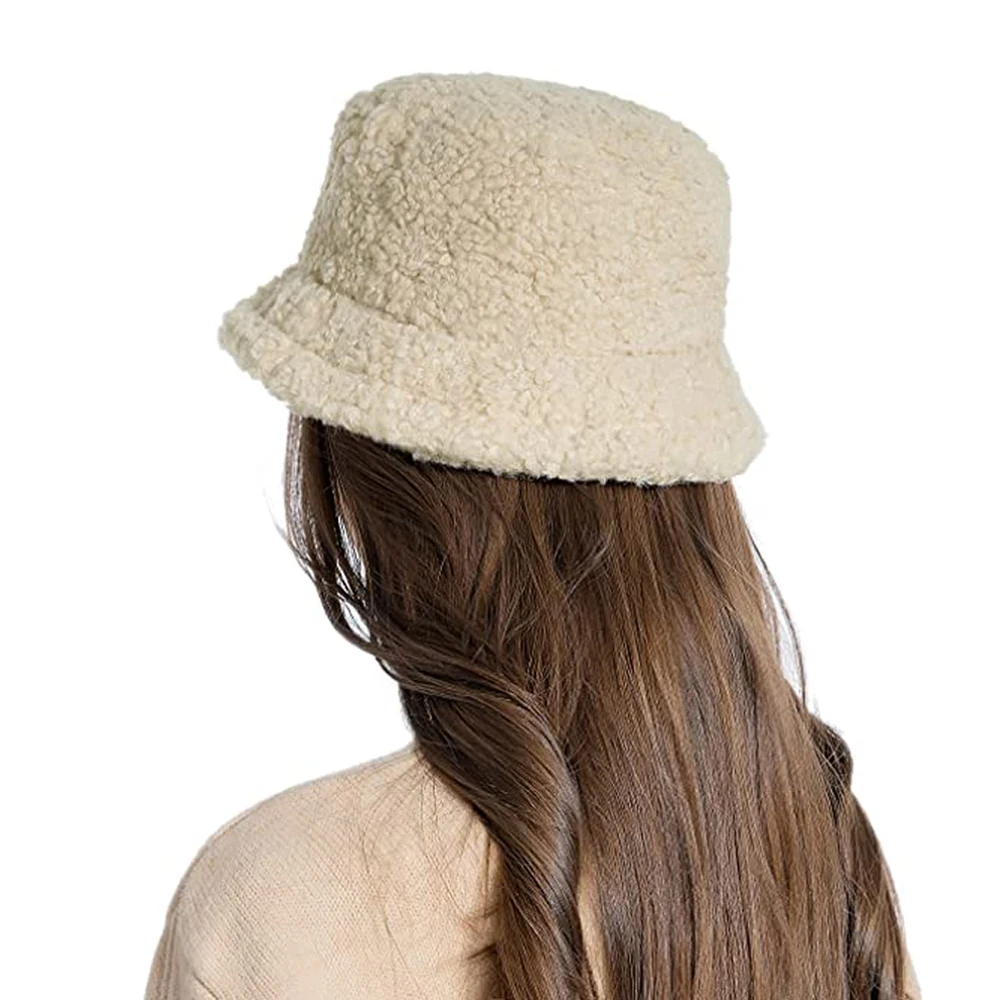

Faux Fur Wool Fisherman Cap Women Casual Outdoor Bucket Hat Winter Warm Cloche Hats Polyester Beautiful Fashion Style 2020 New