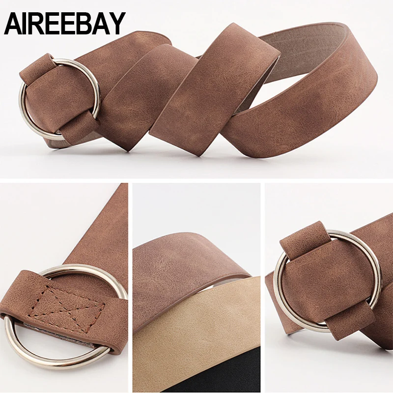 Женские повседневные ремни AIREEBAY широкие с круглой пряжкой для женщин розовый