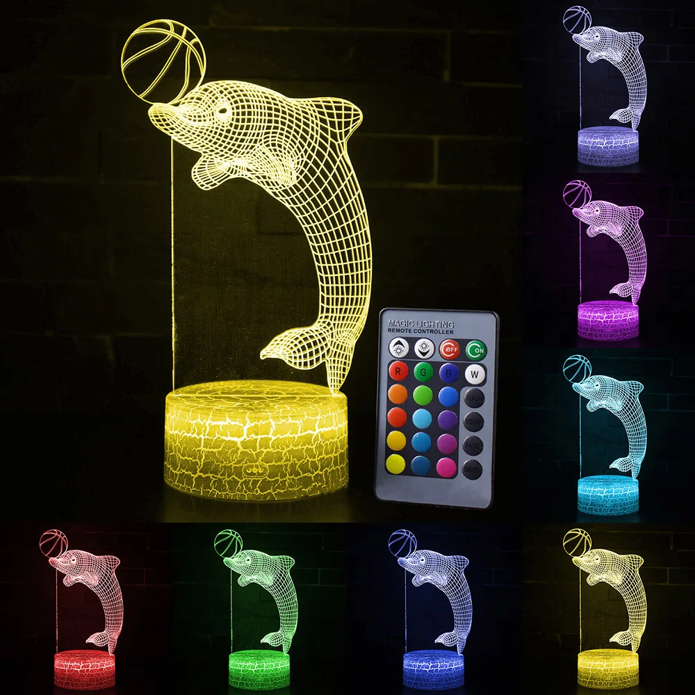 Dolphin with Ball СВЕТОДИОДНЫЙ 3D ночник с дистанционным/сенсорным управлением, модный светодиодный светильник с рисунком дельфина, светодиодный настольный светильник для детей, рождественский подарок, украшение для дома, D30 - Испускаемый цвет: Dolphin with Ball