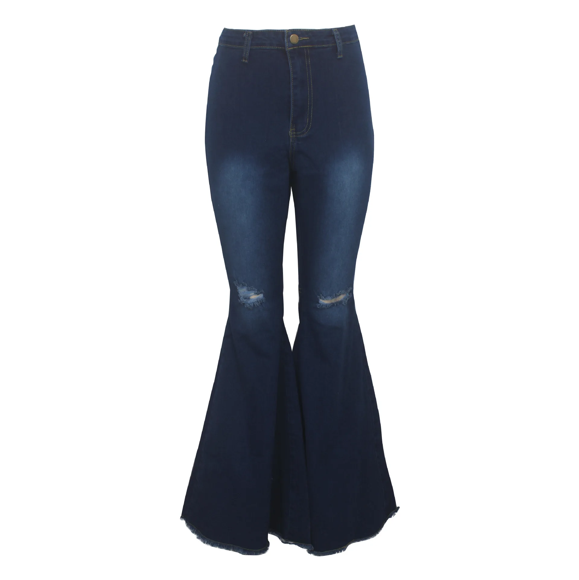 

Women high waist casual jeans washed distressed stretch slim knee hole sexy jeans office lady denim pants wide leg flared pants