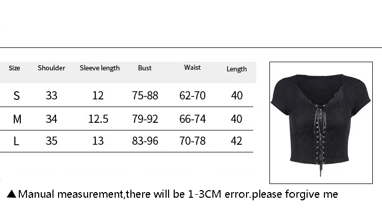 

[You're My Secret] Summer Fashion Black T-shirt Gothic Harajuku Crop Top Bow Tie Lace Up Sexy Bodycon Tops Vintage Women Cloth