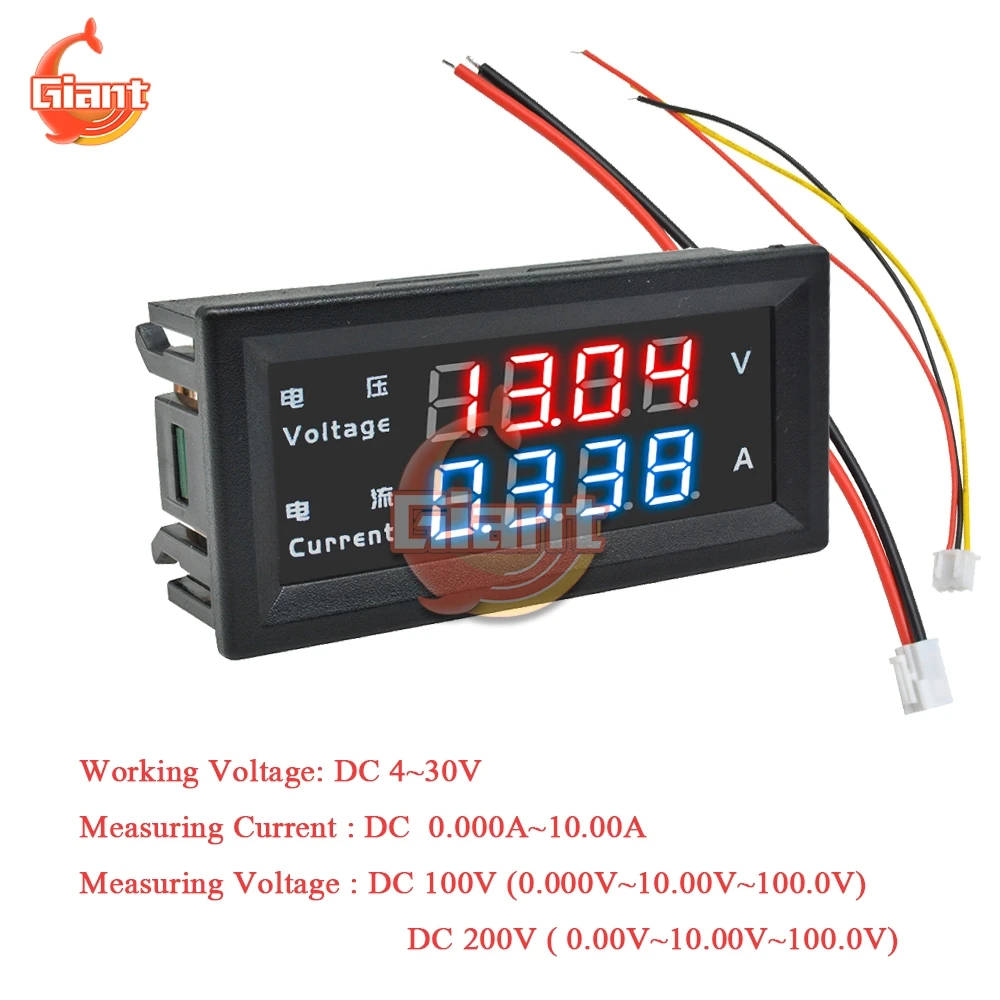 

M4430 DC 0-100V 200V 10A Digital Voltmeter Ammeter 0.28'' LED Display Voltage Regulator Volt AMP Meter Tester Auto Car DC 5V 12V