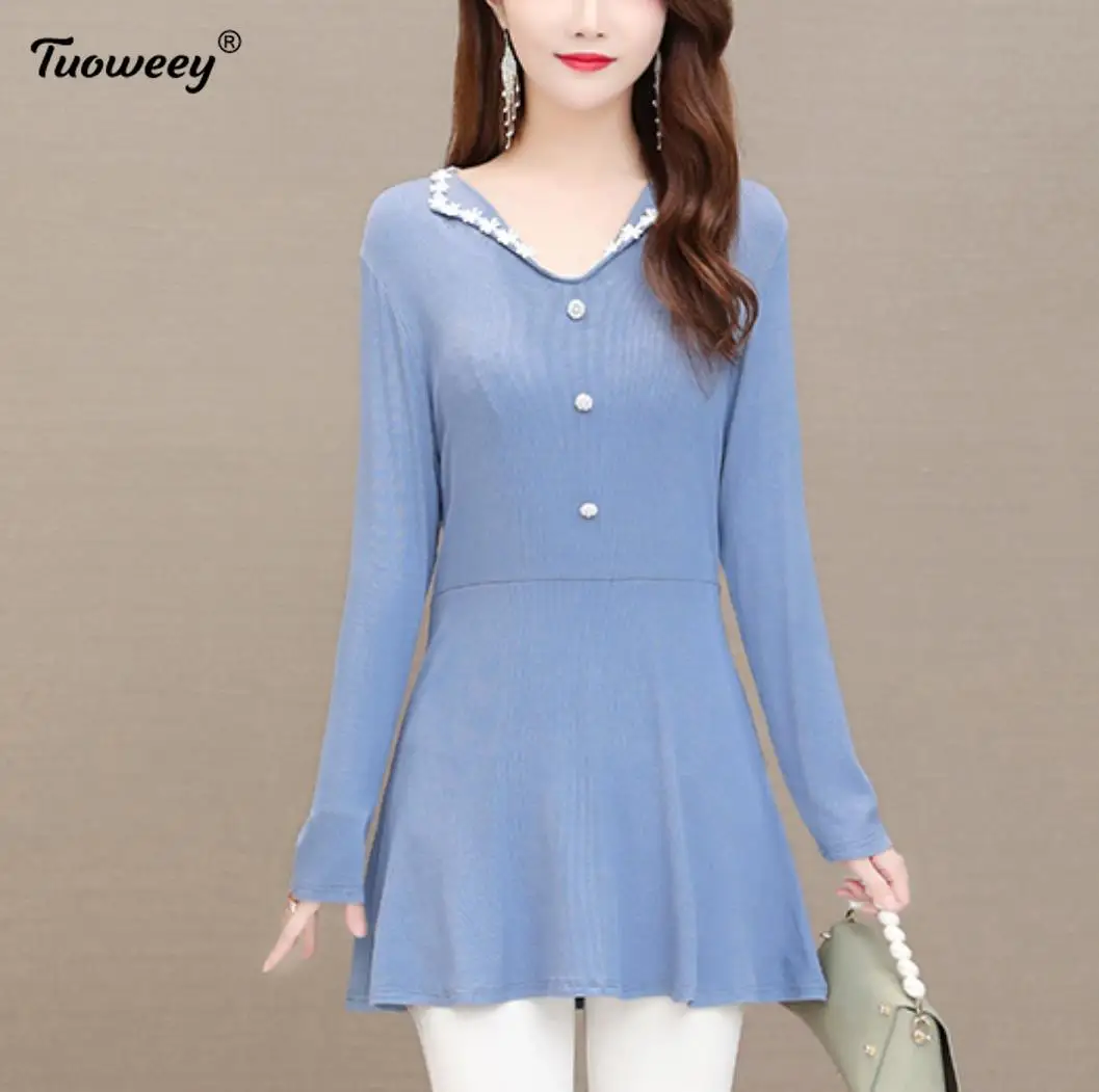 

Женская блузка с длинным рукавом размера плюс на осень, Повседневная элегантная женская рубашка с круглым вырезом, женская одежда с цветочн...