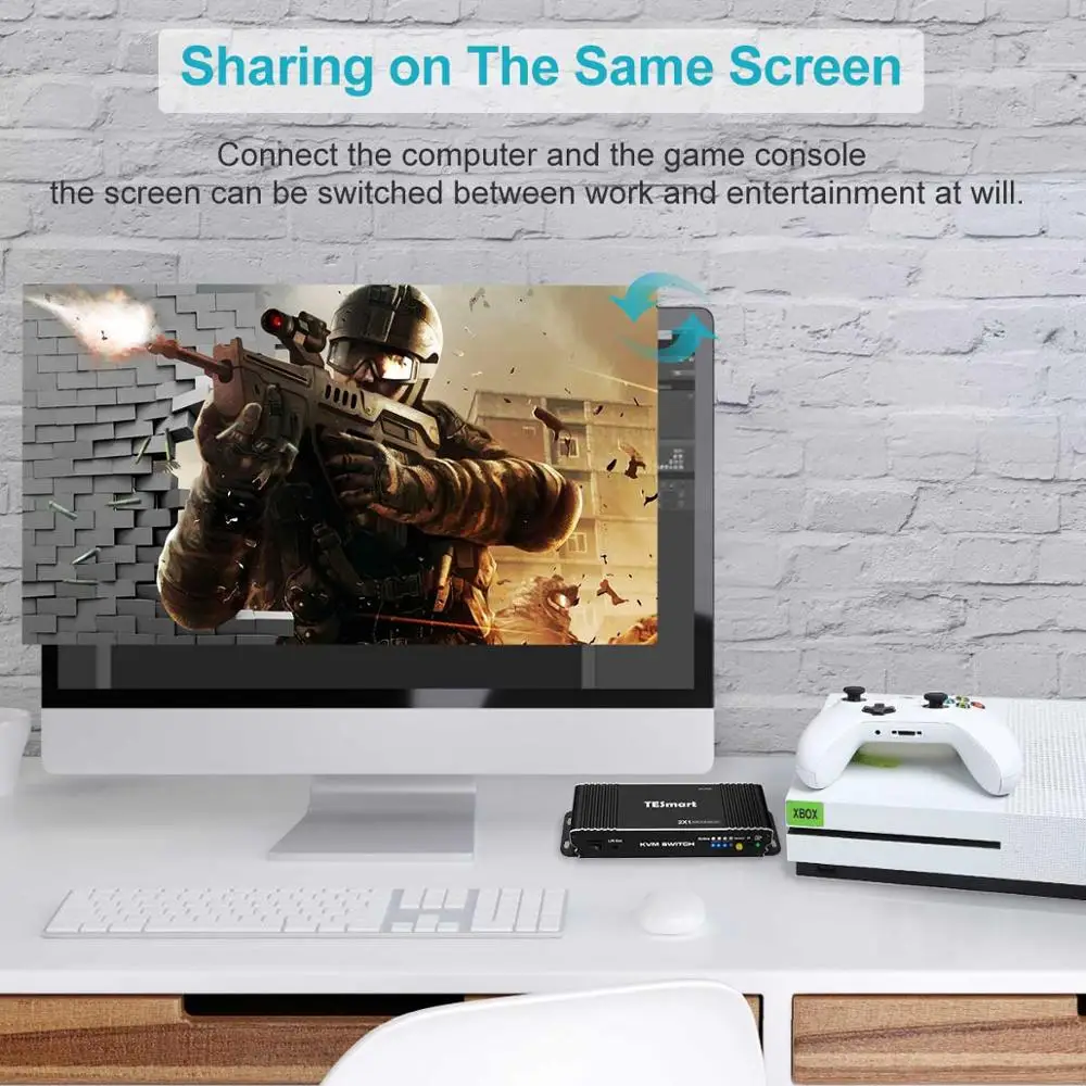 HDMI переключатель 4K, TESmart HDMI 4K@ 60Hz Ultra HD 2x1 HDMI KVM переключатель поддерживает USB 2,0 устройств управления до 2 компьютеров/серверах