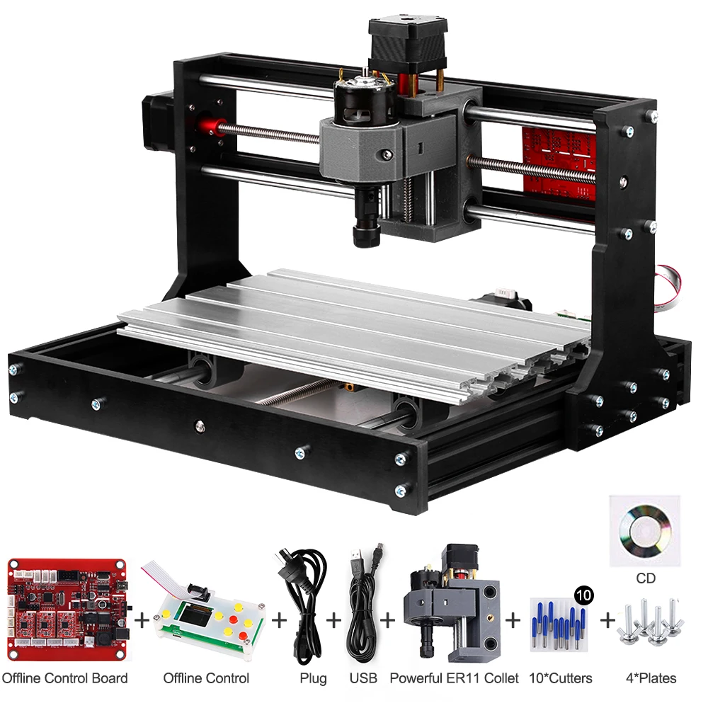 Upgrade Version CNC 3018 Pro GRBL Control with Offline Controller ER11 and 5mm Extension Rod Working Area 300*180x40mm | Инструменты