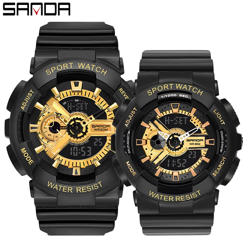 

SANDA Rose Gold Black Sport Men's Watches Fashion LED Digital Ladies Watch Women montre homme Relogio Masculino Digital 2021 New