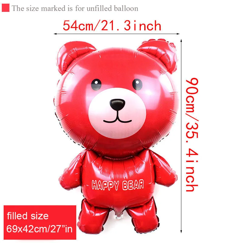 red bear Большие 3D Медвежонок, фольгированные гелиевые шары, шары с днем рождения, надувные игрушки, детский душ, товары для свадебной вечеринки, Классические игрушки - Цвет: red bear