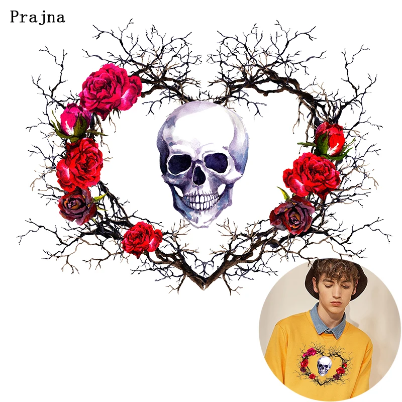 Панк ветка роза любовь теплопередача цветок череп термопередача Сделай Сам