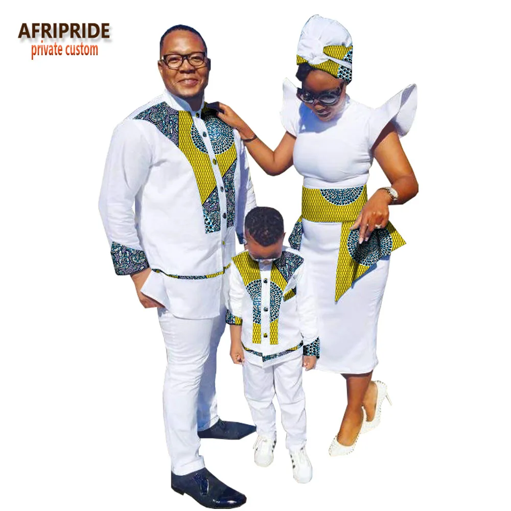 Семейная одежда с принтом в африканском стиле AFRIPRIDE, мужской костюм+ женское платье до середины икры с платьем и шарфом+ костюм для мальчиков Семейный комплект, A18F001 - Цвет: 540J