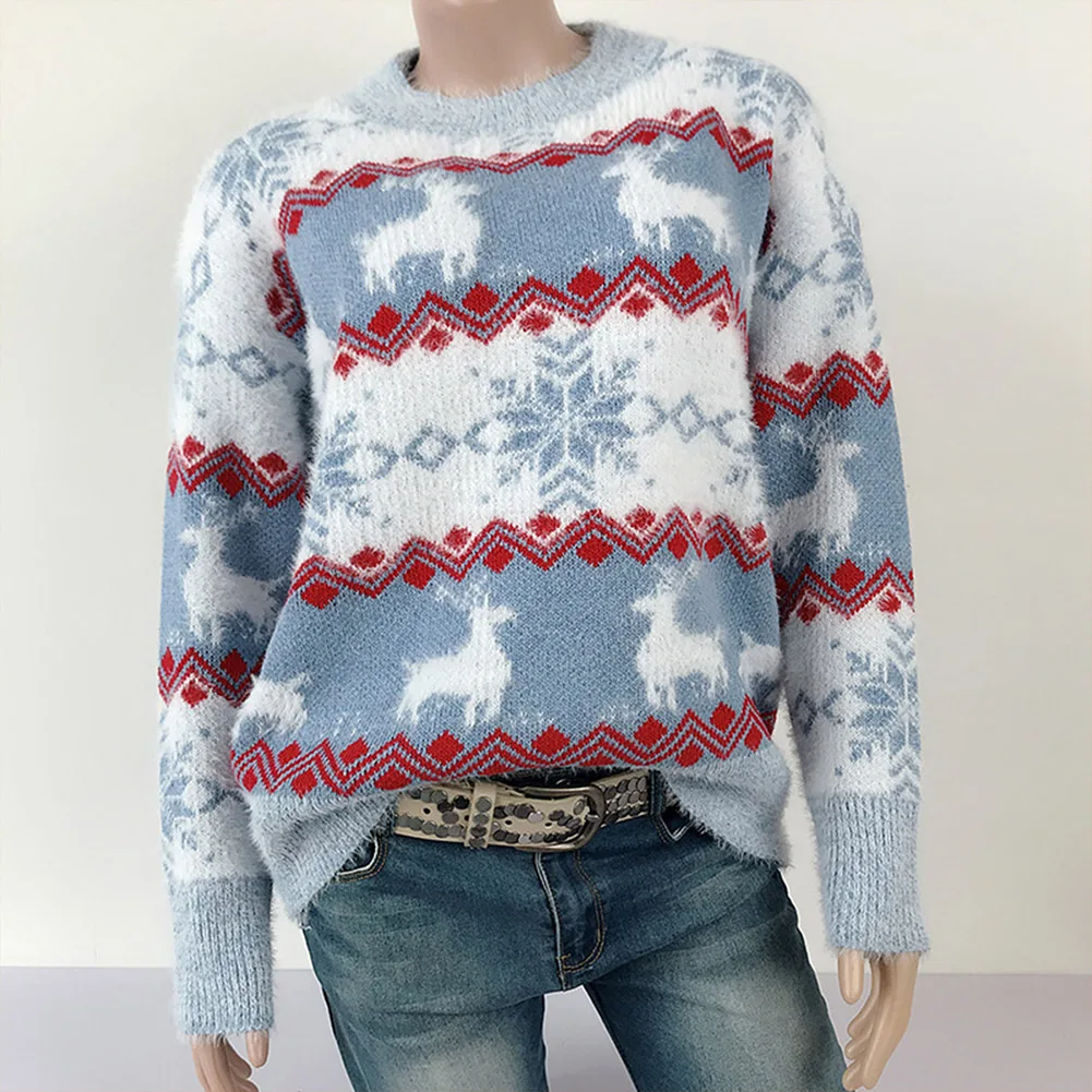 Новинка 2019 свитер с рождественским принтом женский зимний теплый вязаный