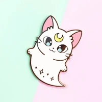 cute sailor moon pastel hard enamel pin kawaii cartoon white moon cat badge brooch anime fan gift jacket lapel jewelry