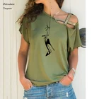Летняя Новинка, женская футболка на шпильках с короткими рукавами для девушек и женщин, модная футболка с принтом для маникюра, привлекательная футболка с асимметричным перекрестным шнурком