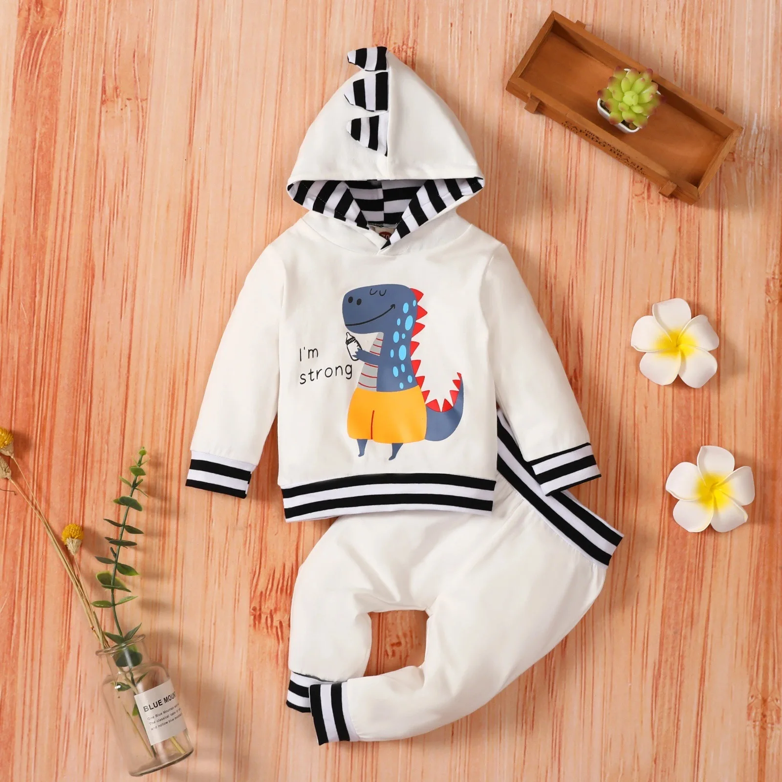 

Newborn Baby Boys Autumn Full Sleeve Hooded Top Hoodies Print Animals Long Pants Infant Kids Clothes Set 2pcs 0-12M