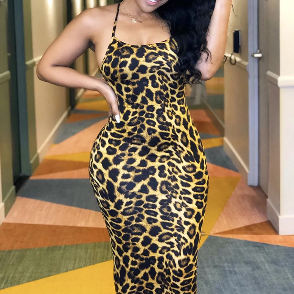 Женское летнее платье с леопардовым принтом 2020 сексуальное облегающее миди на