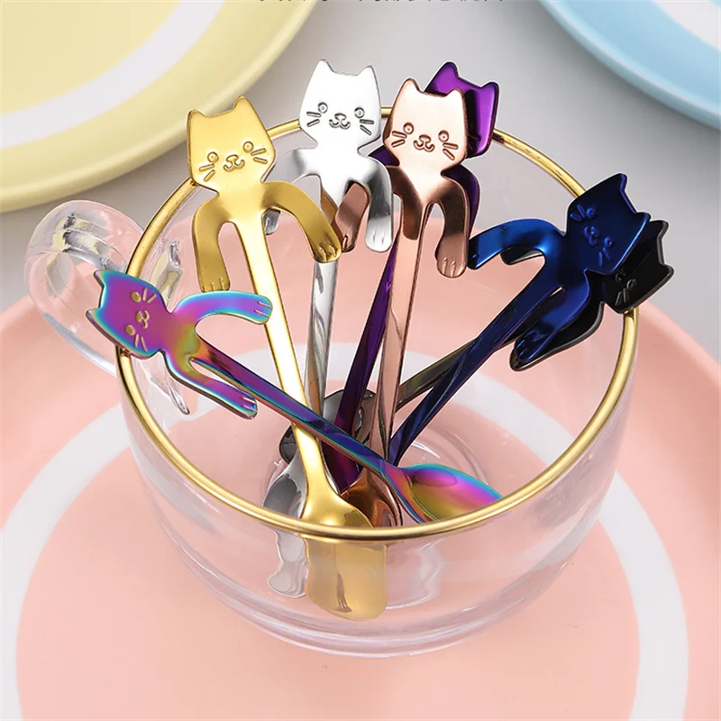 1 шт. Нержавеющая сталь Кофе & Чай Ложка Мини кошка длинная ручка Творческая