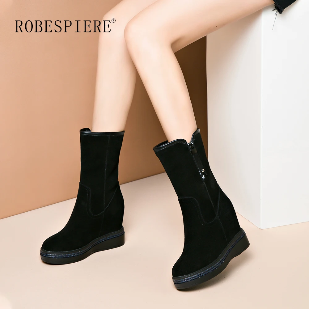 ROBESPIERE/женские зимние ботинки увеличивающая рост стелька цвет черный розовый