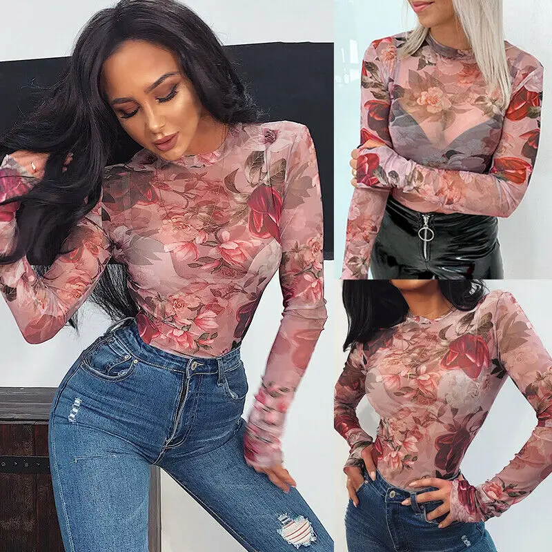 2020 женские сетчатые прозрачные блузки с оборками и топы рубашка длинным рукавом