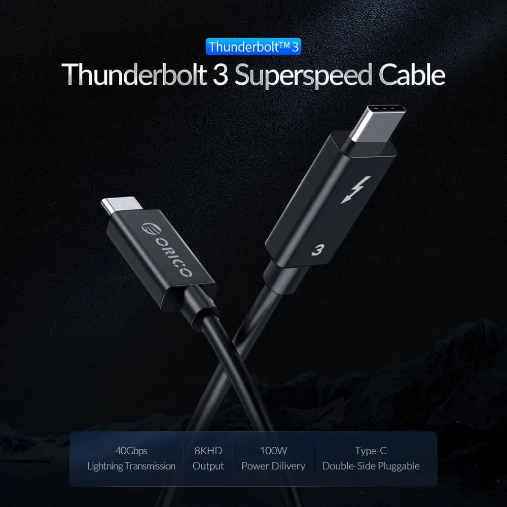 Кабель ORICO USB C к Thunderbolt3 40 Гбит/с быстрая зарядка 5A PD 100 Вт 8K 60 Гц HD видео для MacBook