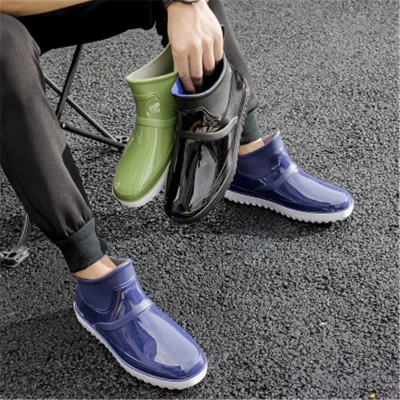 Мужские резиновые непромокаемые ботинки нескользящая и износостойкая обувь для