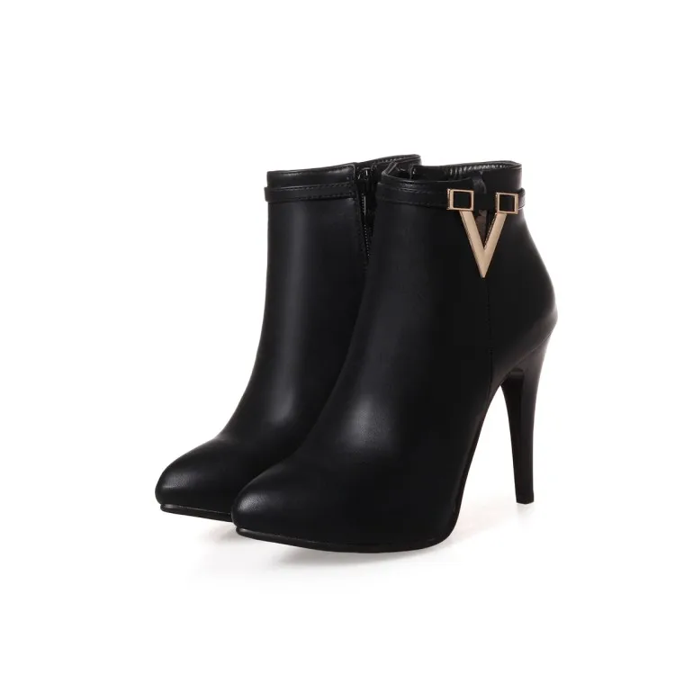 Big Size Maɺm Short boots Pure color Metal decoration Pointed Boot barrel High heel | Обувь