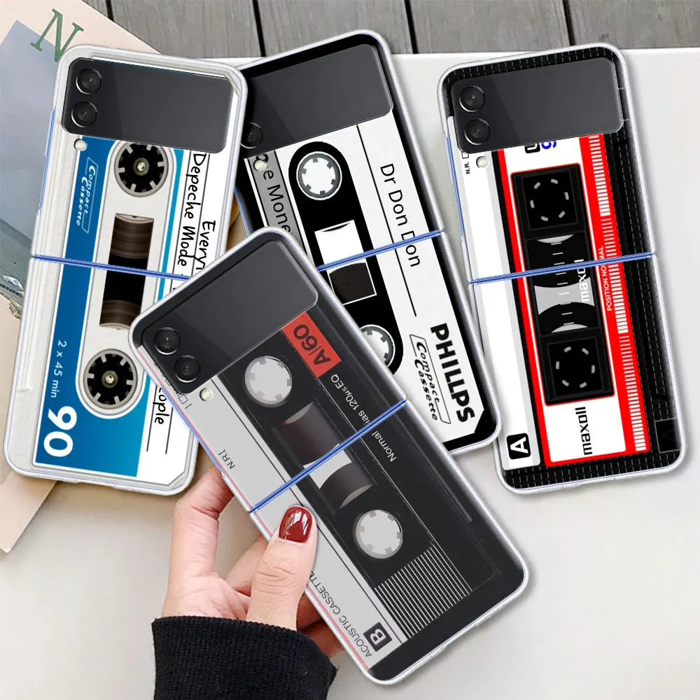 

Clear Case for Samsung Z Flip3 5G Phone Cover for Galaxy ZFlip 3 Hard Silicone Funda For Z Flip3 Capa Retro Mix Cassette Tape
