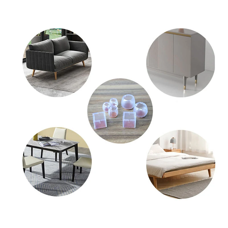 

4pcs Silicone Rectangle Square Round Chair Leg Caps Feet Pads Furniture Table Covers Wood Floor Protectors