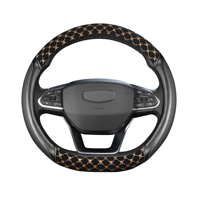 

KKYSYELVA 37-38CM D O type Micro FiberLeather Car Steering Wheel Cover Four Seasons Steering Wheel Hubs For Interior Accessories