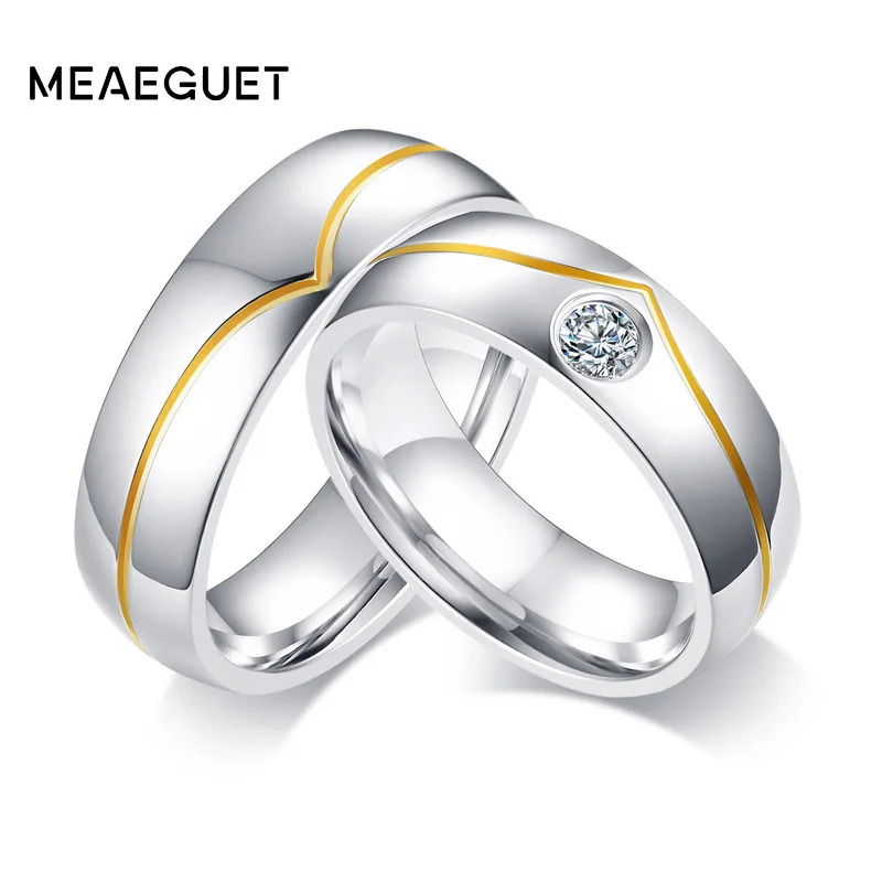 6mm Romantic Zircon Couples Wedding Rings Promiszed Lovers' Gifts Stainless Steel Charm Statement Engagemnt Anillos | Украшения и