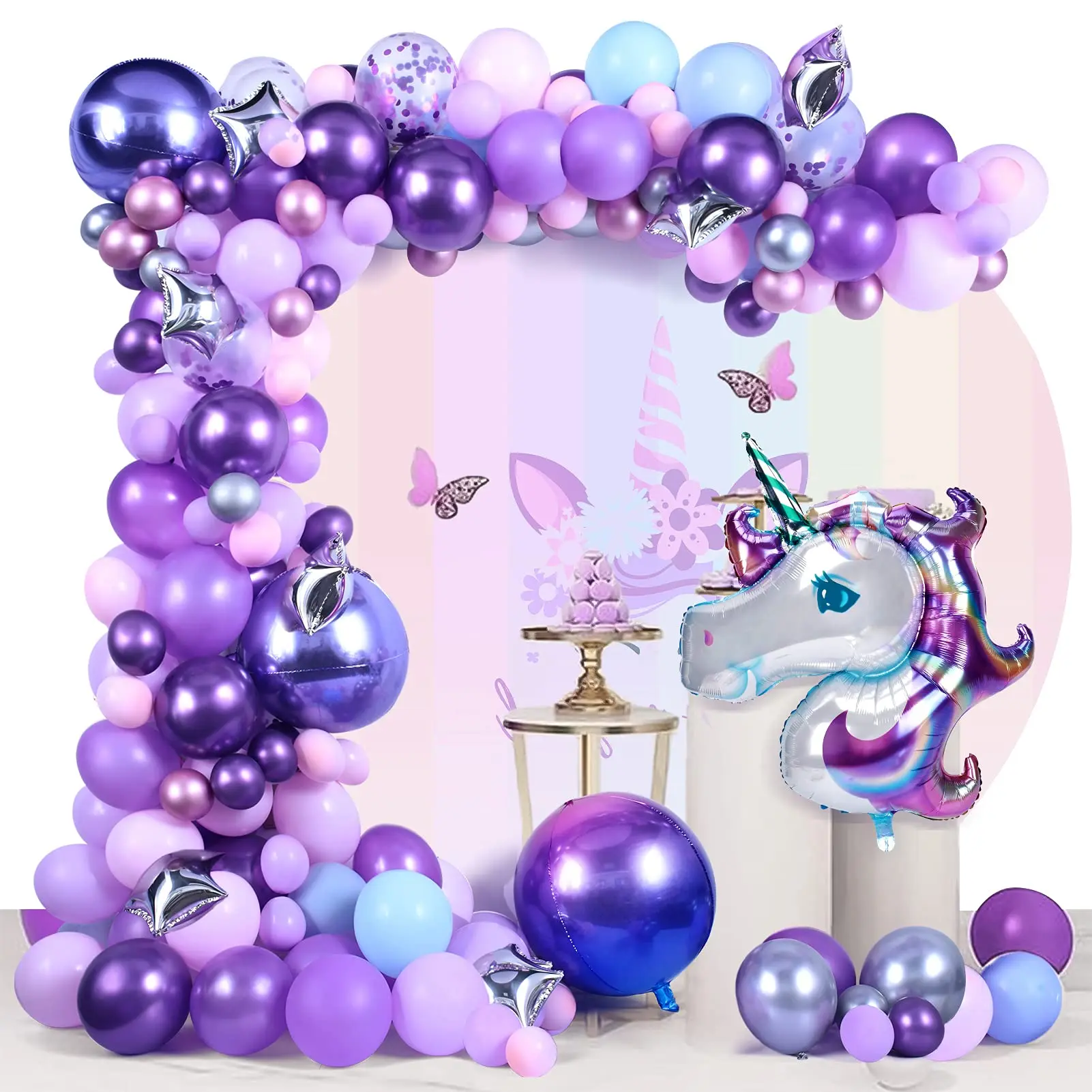 

158Pcs/set Purple Unicorn Balloons Garland Arch Metallic Purple Ballons Air Globos for Girls Birthday Party Unicorn Decorations