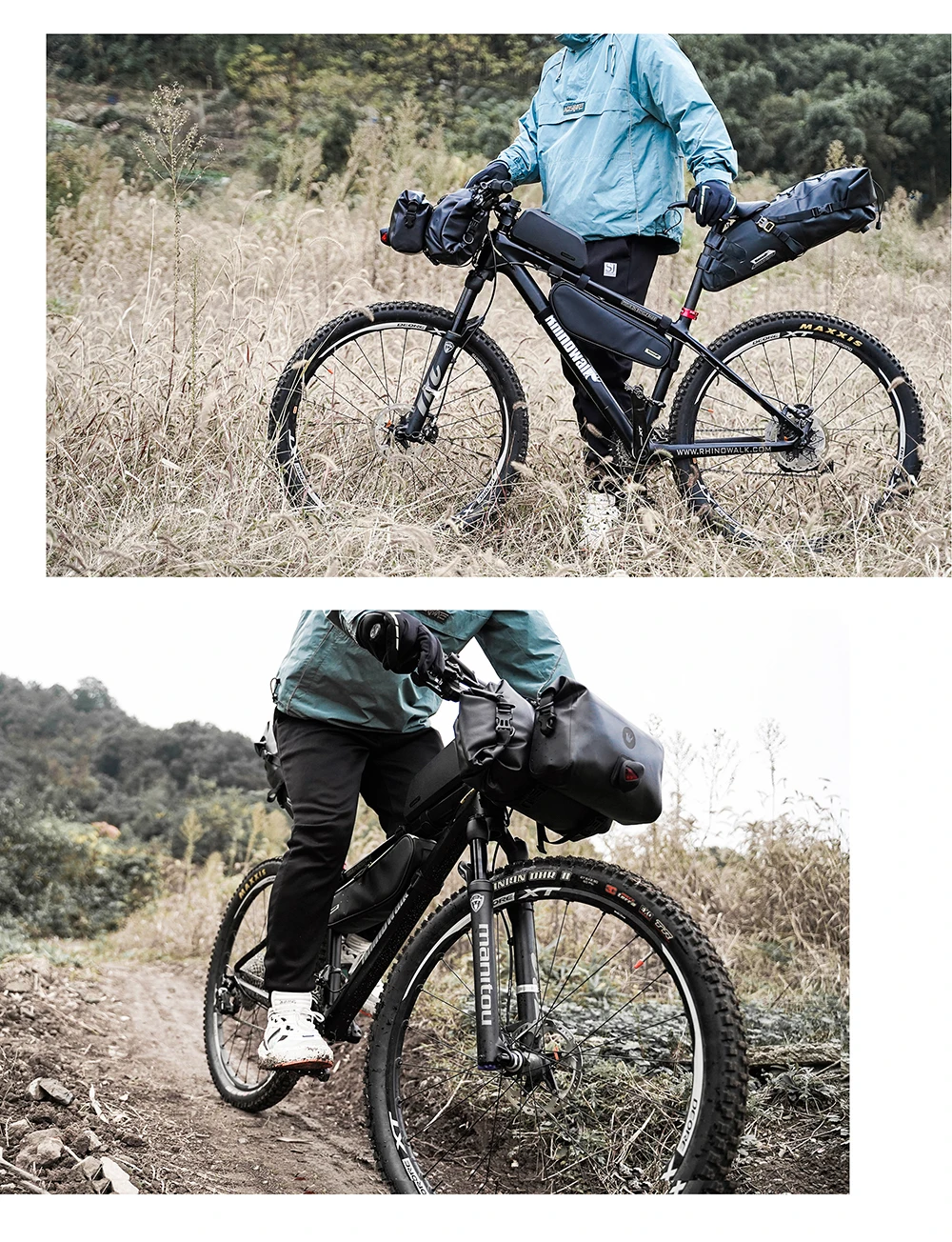 Rhinowalk 2021 Bicycle Bag Waterproof Big Capacity Handlebar Bag 2-piece Front Tube Cycling Bag MTB Frame Trunk Bike Accessories