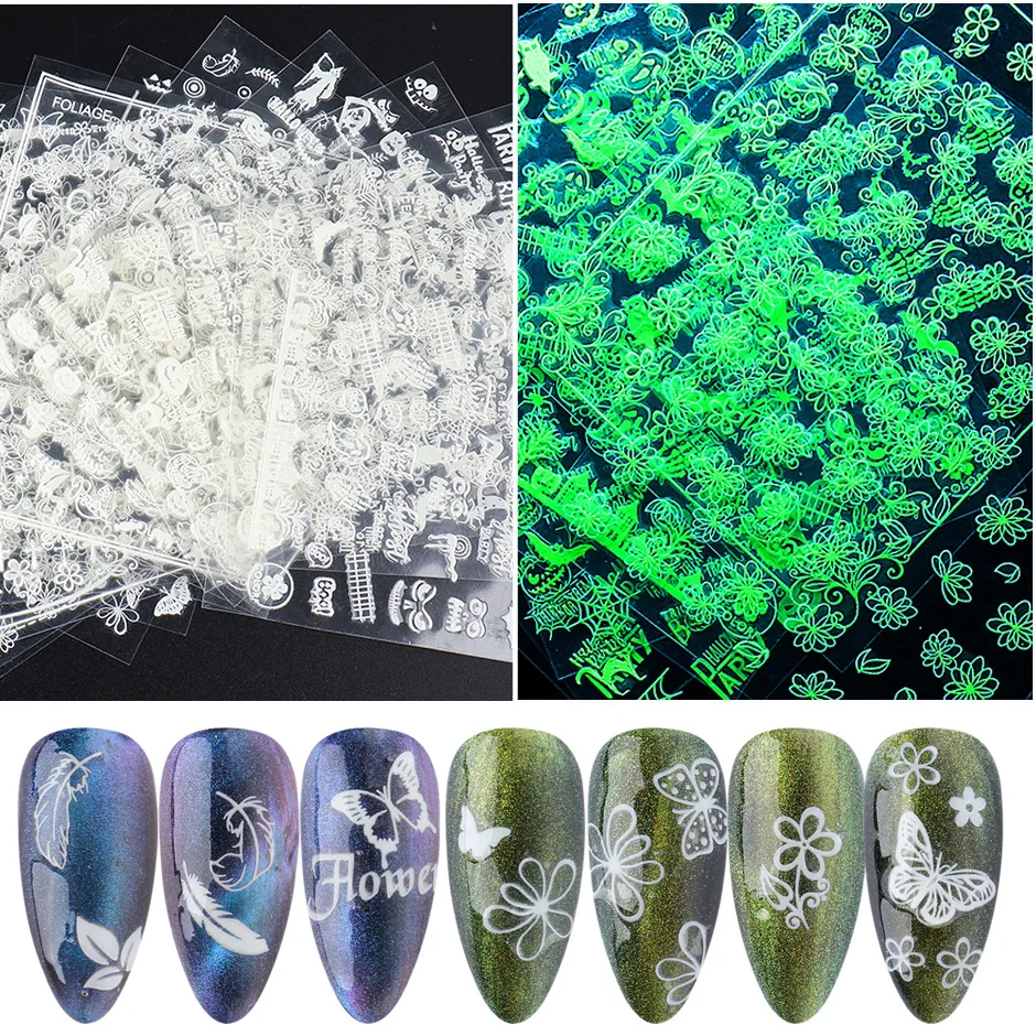 3d Luminous Nail Stickers Flame Butterfly Star Moon Summer Design Glow In The Dark Sliders Manicure Decorations Equipment | Красота и