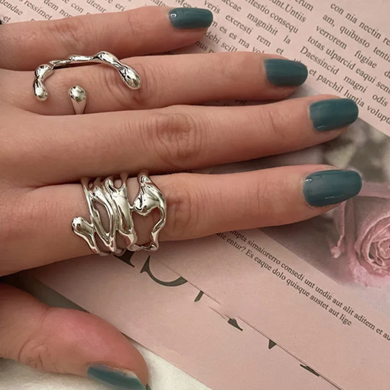 

Personality Popular Silver Color Irregular Hollow Surface Bump Ring Female Trendy Jewelry Vintage Party Decoration