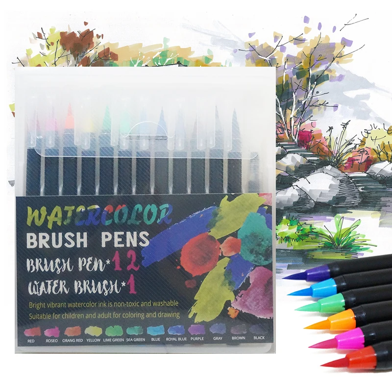 20+1 Color Art Marker Brush Pens 0.4-2 MM Brush Watercolor Pens Drawing Coloring Books Manga Calligraphy Supplies Stationery - Цвет: 12 Color