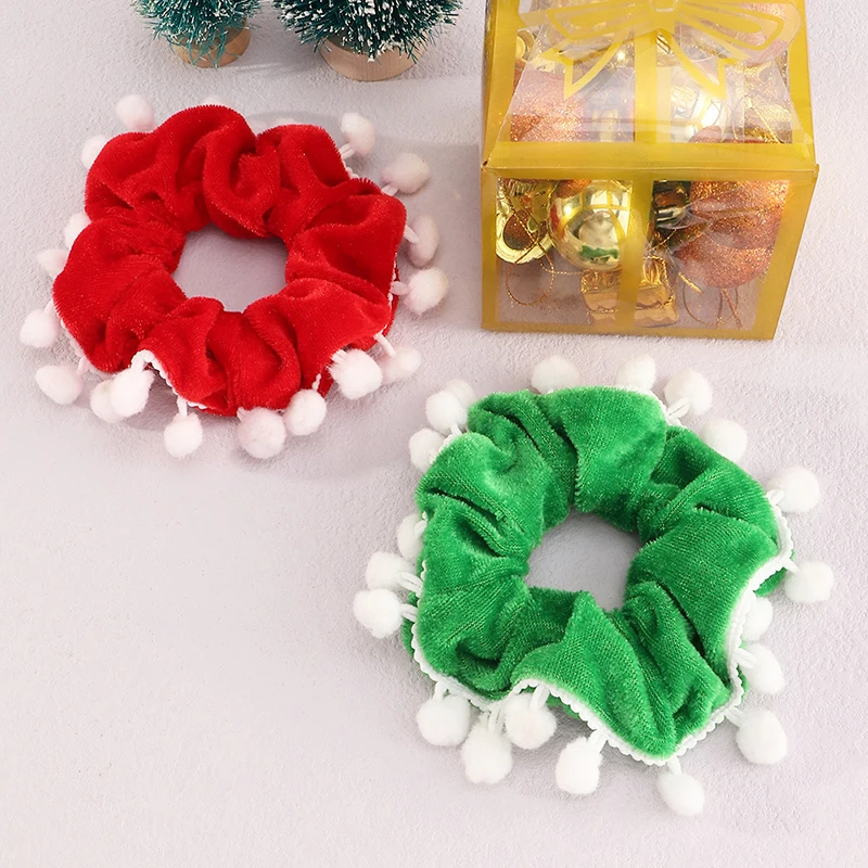 

Solid Color Fashionable Christmas Flannel Hair Bands For Women Elastic Hair Bands Velvet Scrunchies Santa Claus Hair Accessories