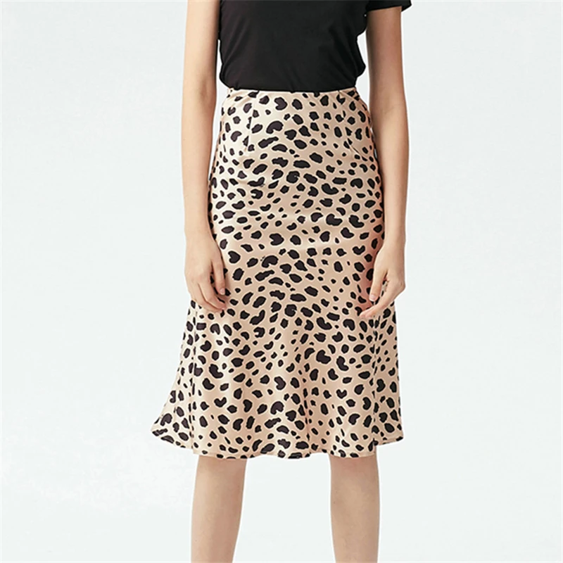 Женские винтажные юбки с высокой талией Юбка-миди леопардовым принтом
