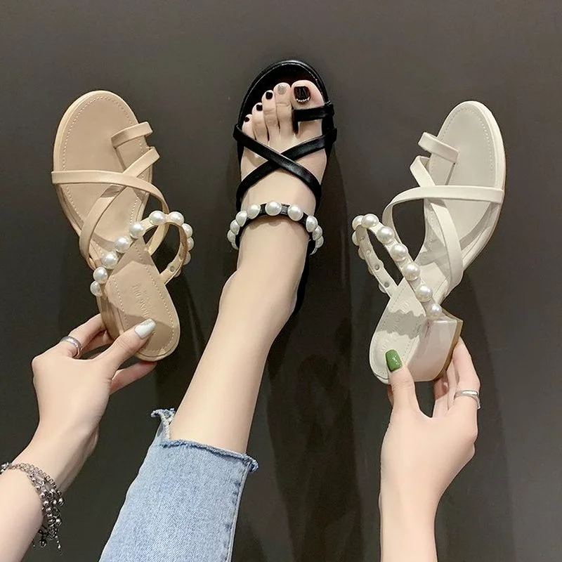 

Women's Flip Flops Flat Shoes Female Womens Slippers Outdoor Rubber Flip Flops String Bead Slides Casual Beach Slippers
